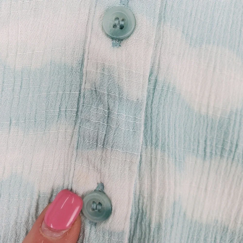 Lane Bryant Womens 26/28 Blue Aqua Tie-Dye Top Button Front Long Sleeve Blouse - Picture 14 of 14